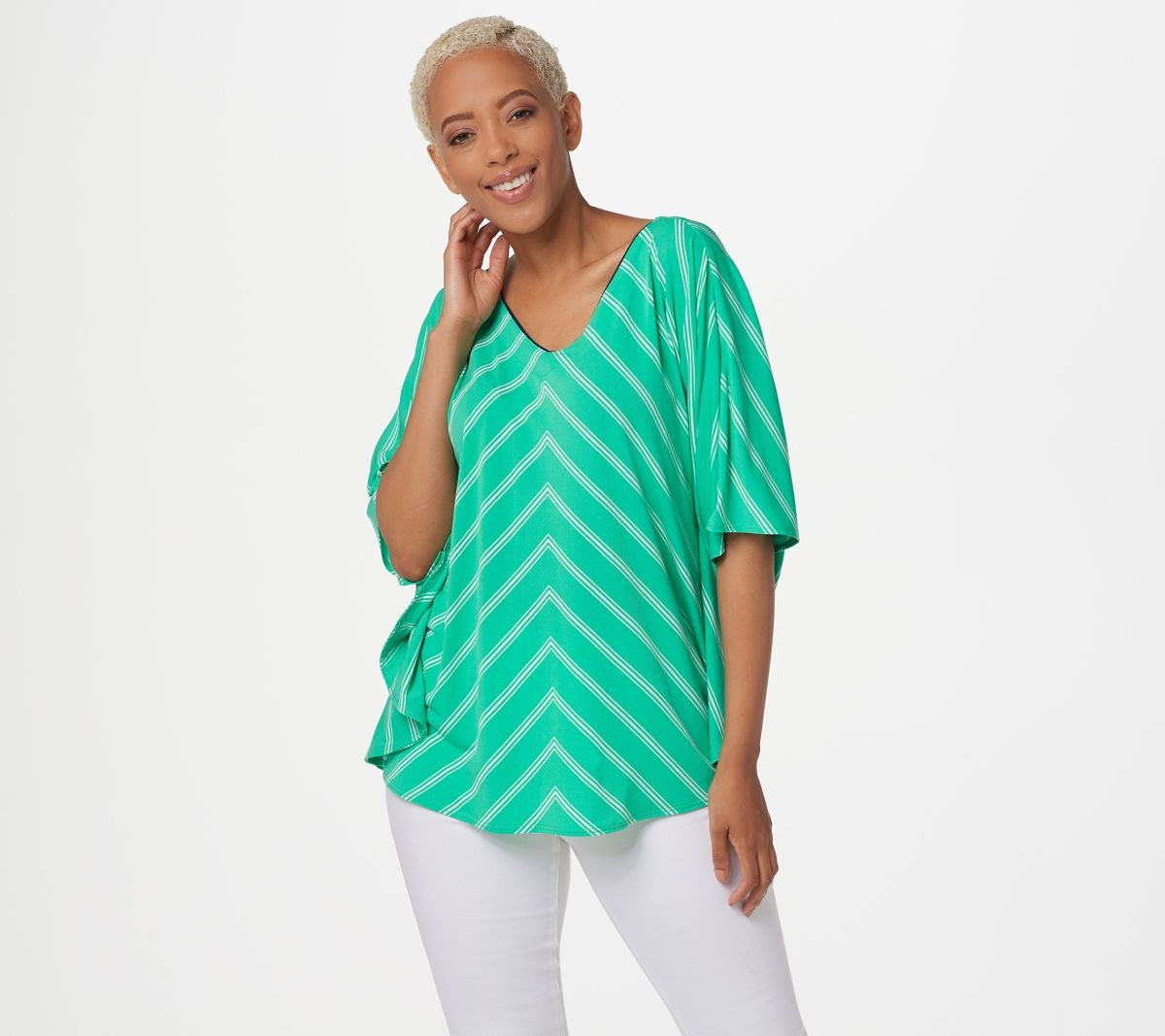 Striped Liquid Knit V-Neck