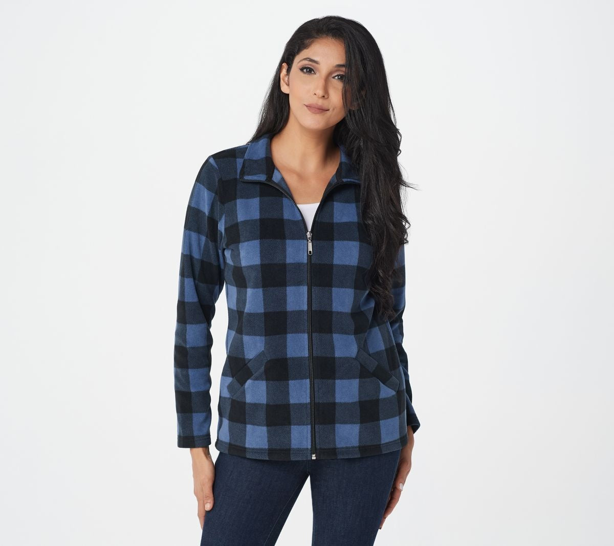 Printed Fleece Zip Front Long