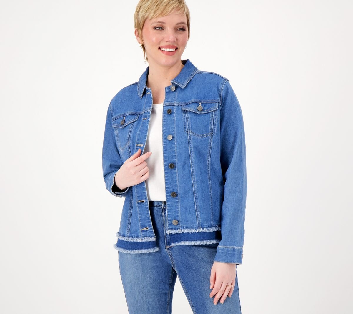 Stretch Denim Jacket with Contrast