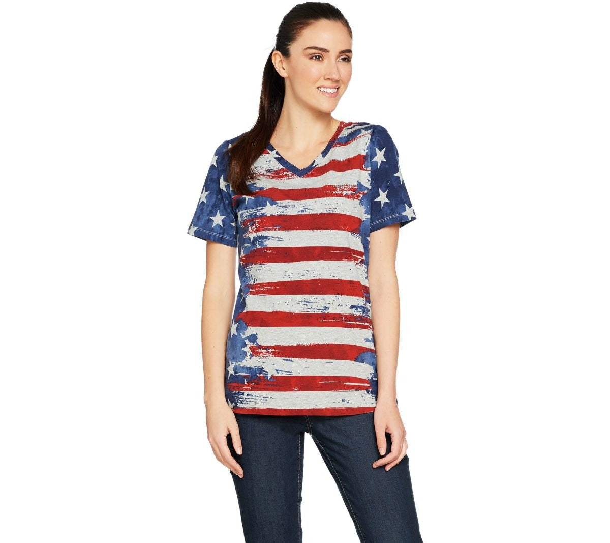 American Flag Print Short Sleeve V-neck