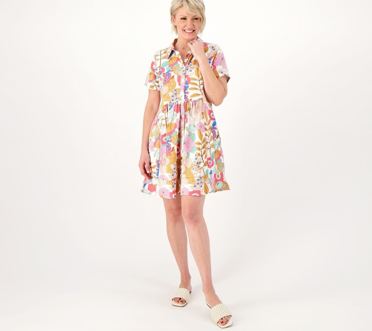 Tiered Button Front Short Sleeve Dress