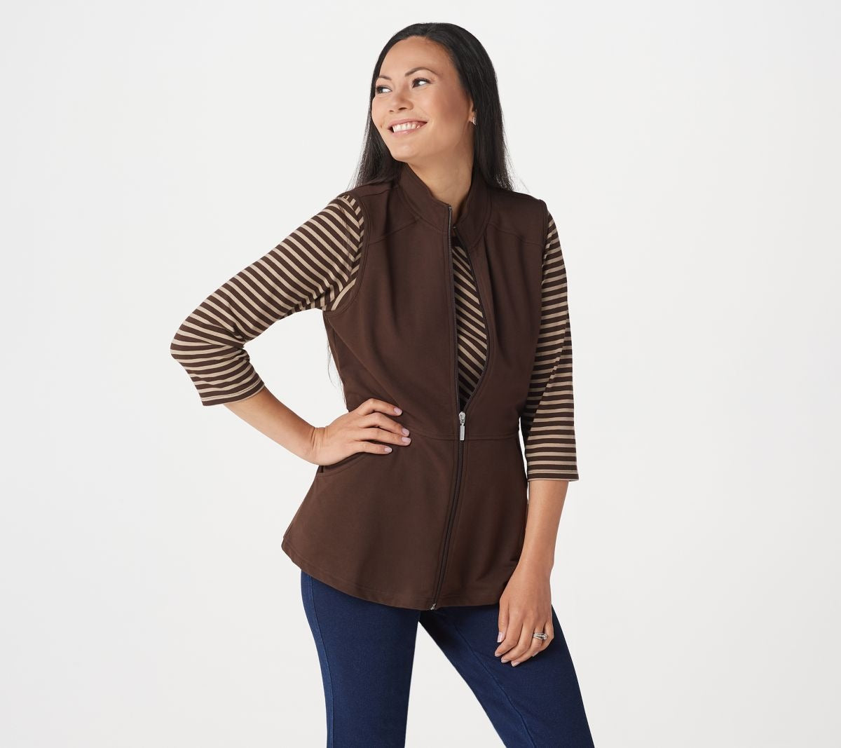 Active Striped Top w/ Zip Front