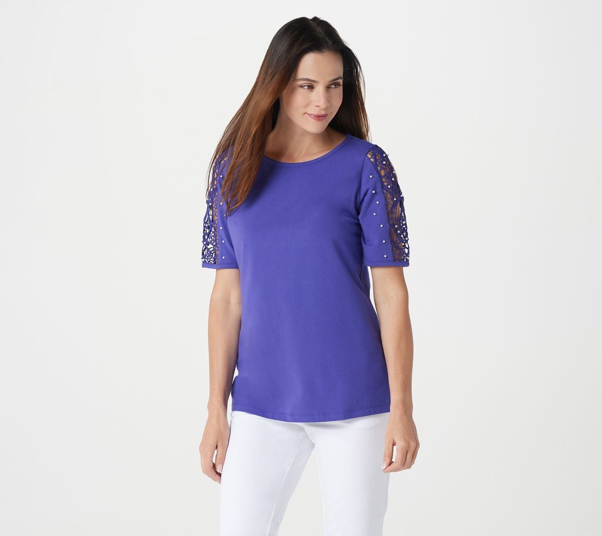 Lace Sleeve Knit T-shirt with