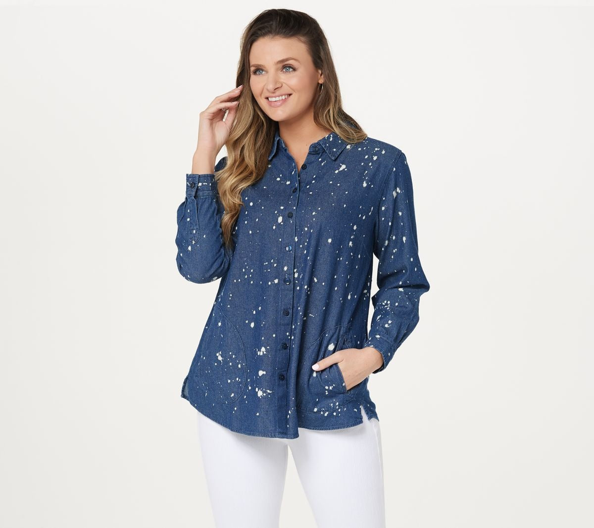 Denim Shirt with Back Button Detail