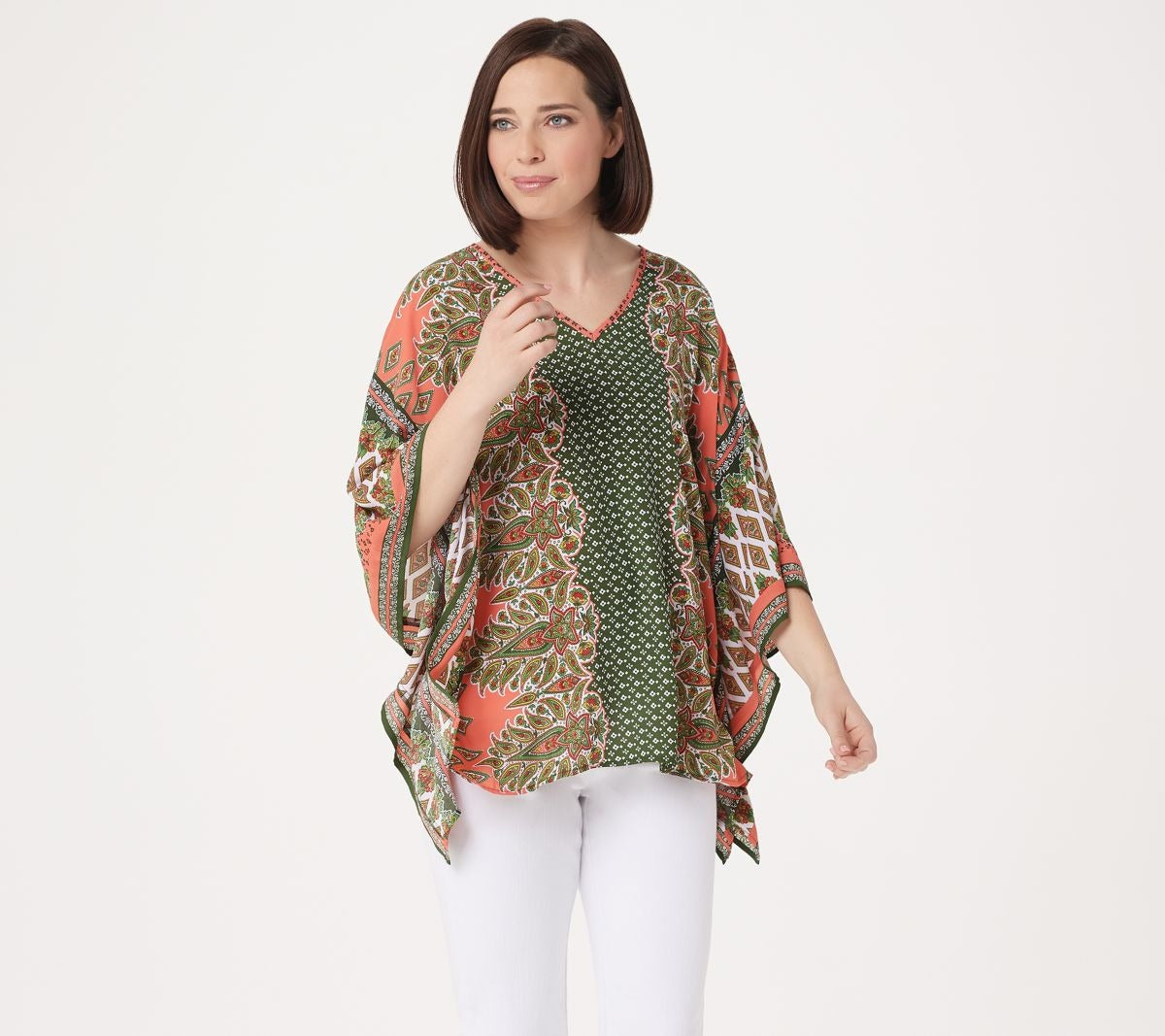 Bandana Print V-Neck Poncho
