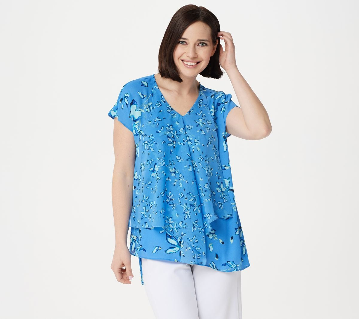 Double Layer Mix Printed Woven Top