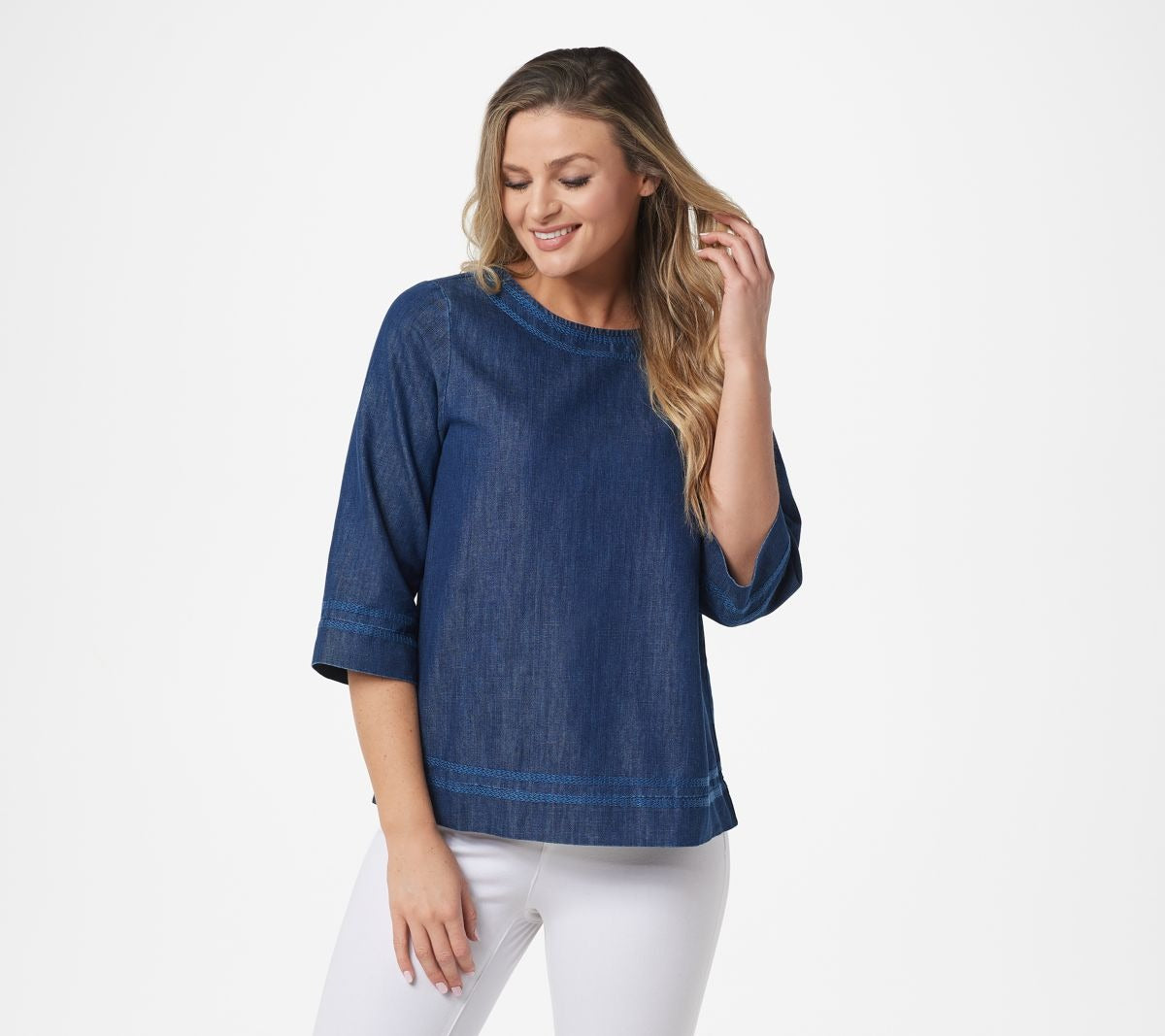 3/4-Sleeve Denim Blouse