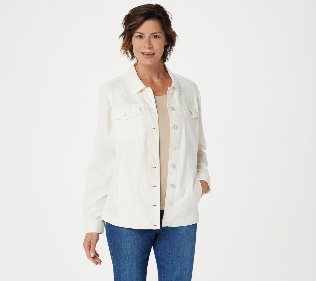Stretch Linen Blend Jean Jacket