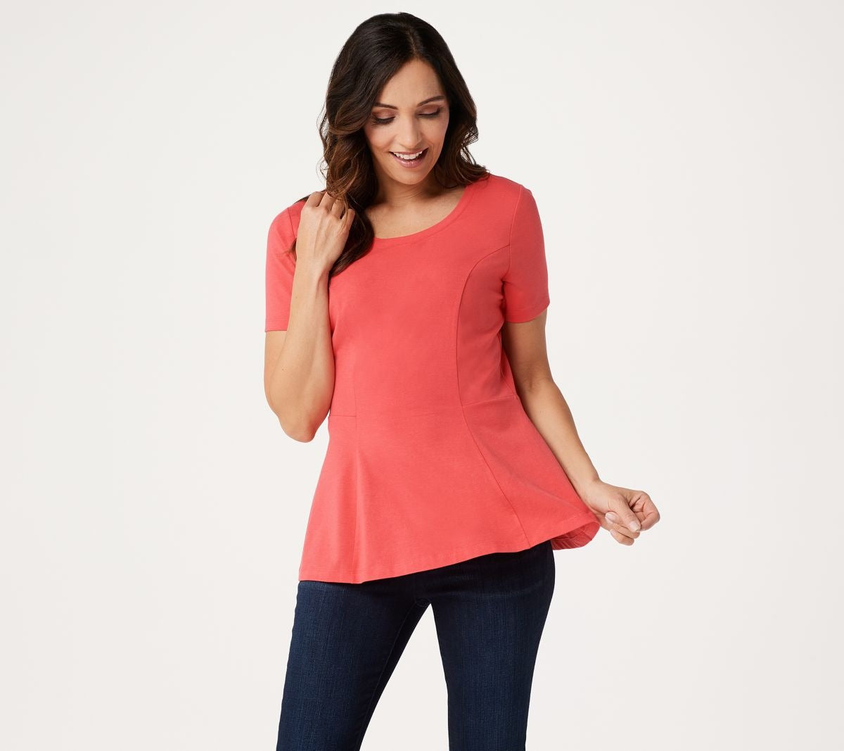 Short-Sleeve Seamed Peplum