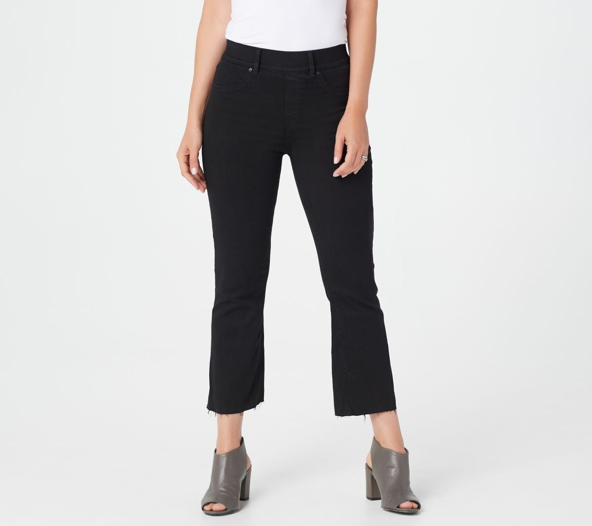 Black Wash Cropped Flare Jeans