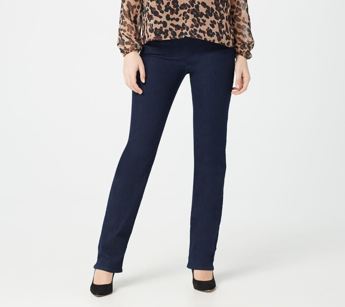 Pull-On Straight Leg Jeans with Side Slits