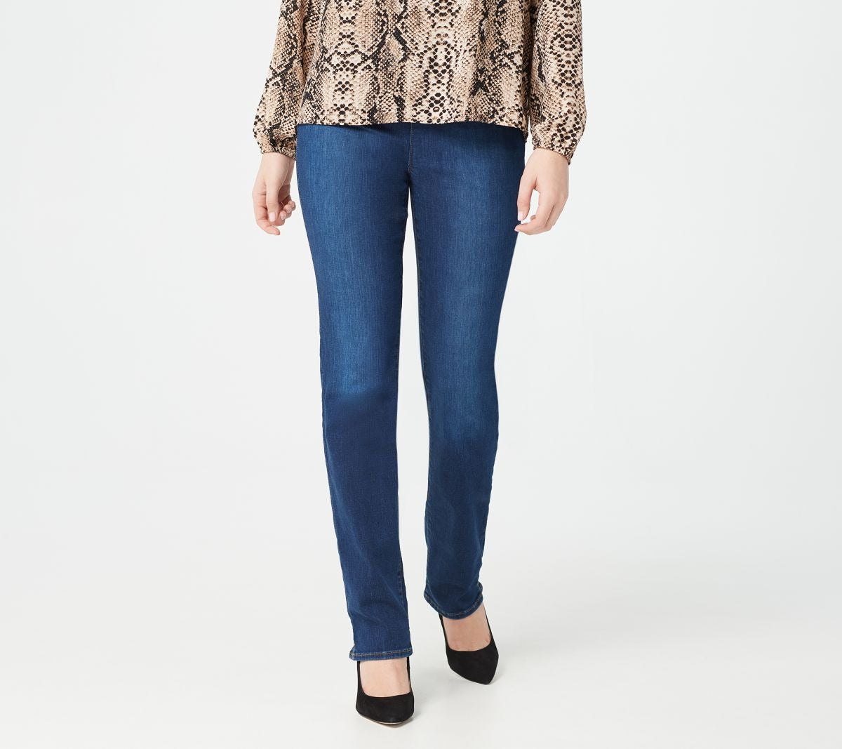 Pull-On Straight-leg Jeans with Side Slits