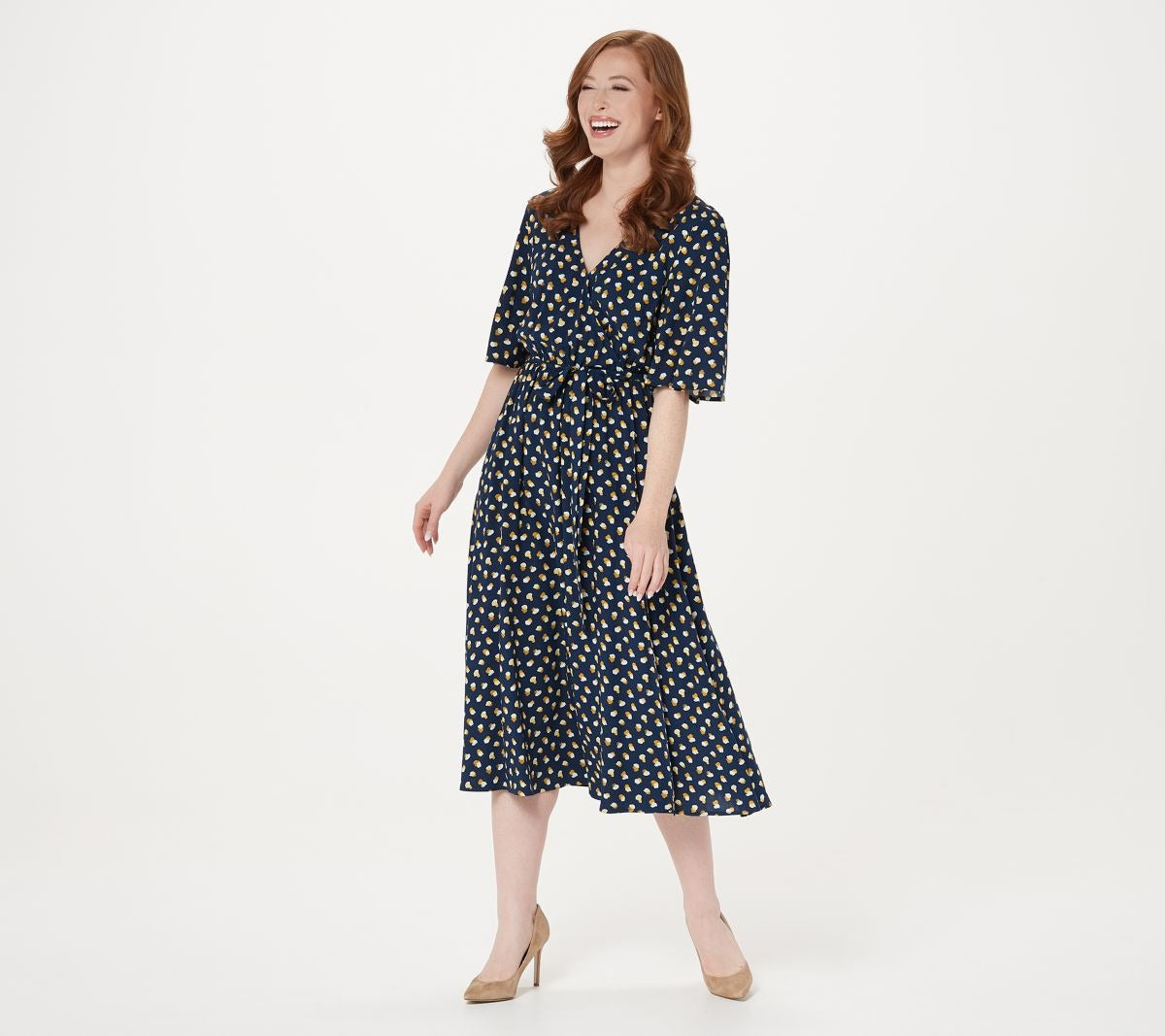 Printed Flutter Sleeve Faux Wrap Dress