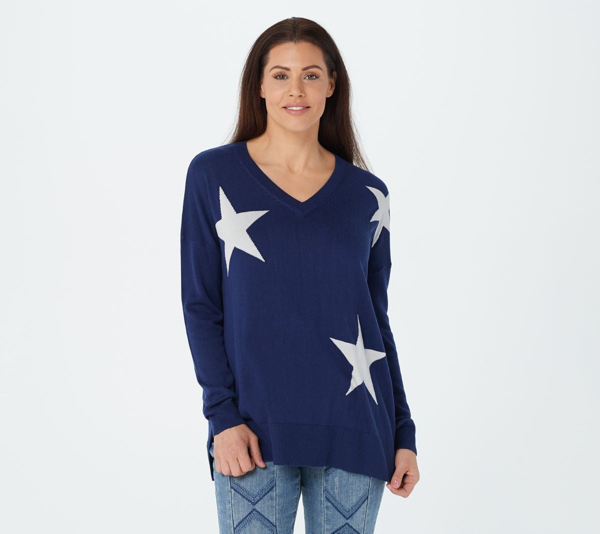 Cashmere Blend Intarsia V-Neck