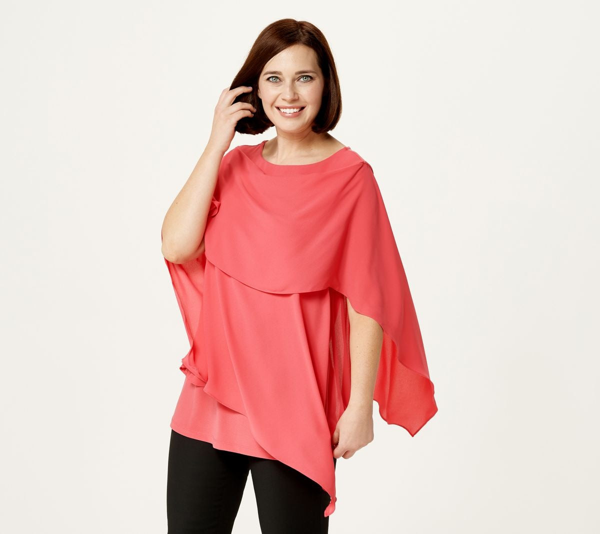 Caviar Crepe Tunic with Cape