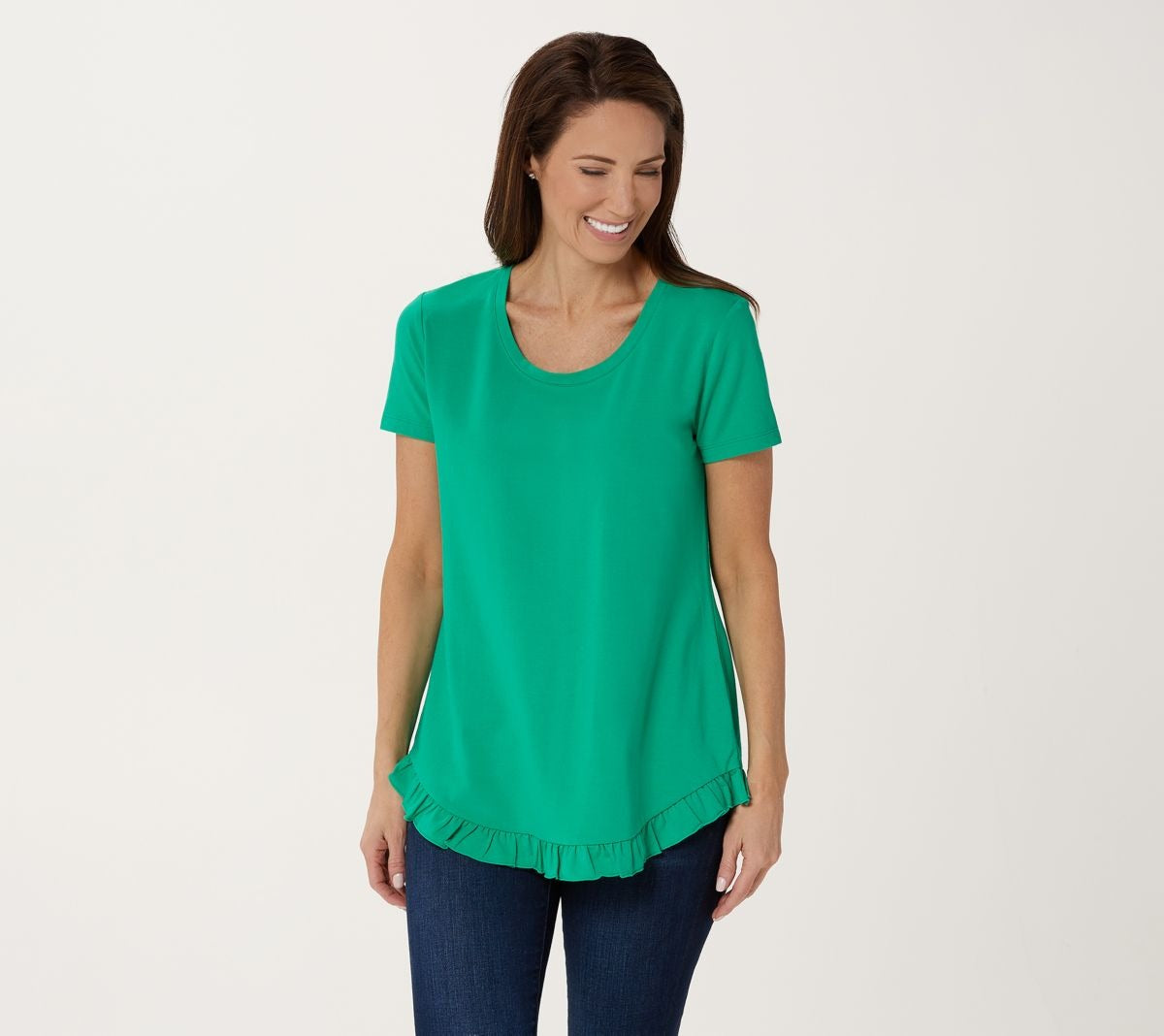 Scoop Neck Curved Ruffle