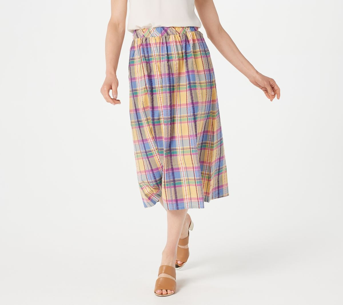 Madras Plaid Midi Skirt