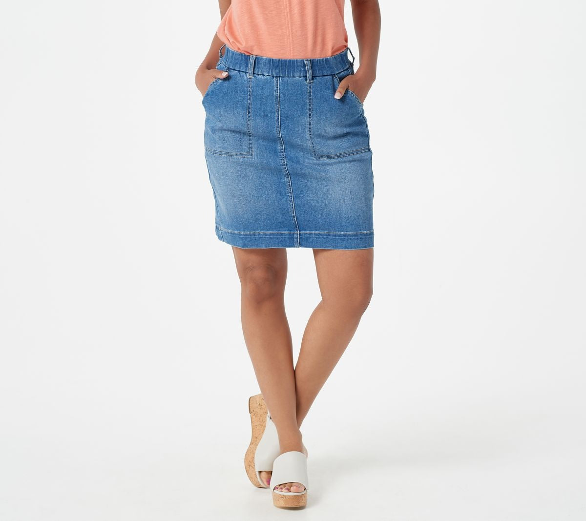 Pull-On Denim Skort with Knit Short