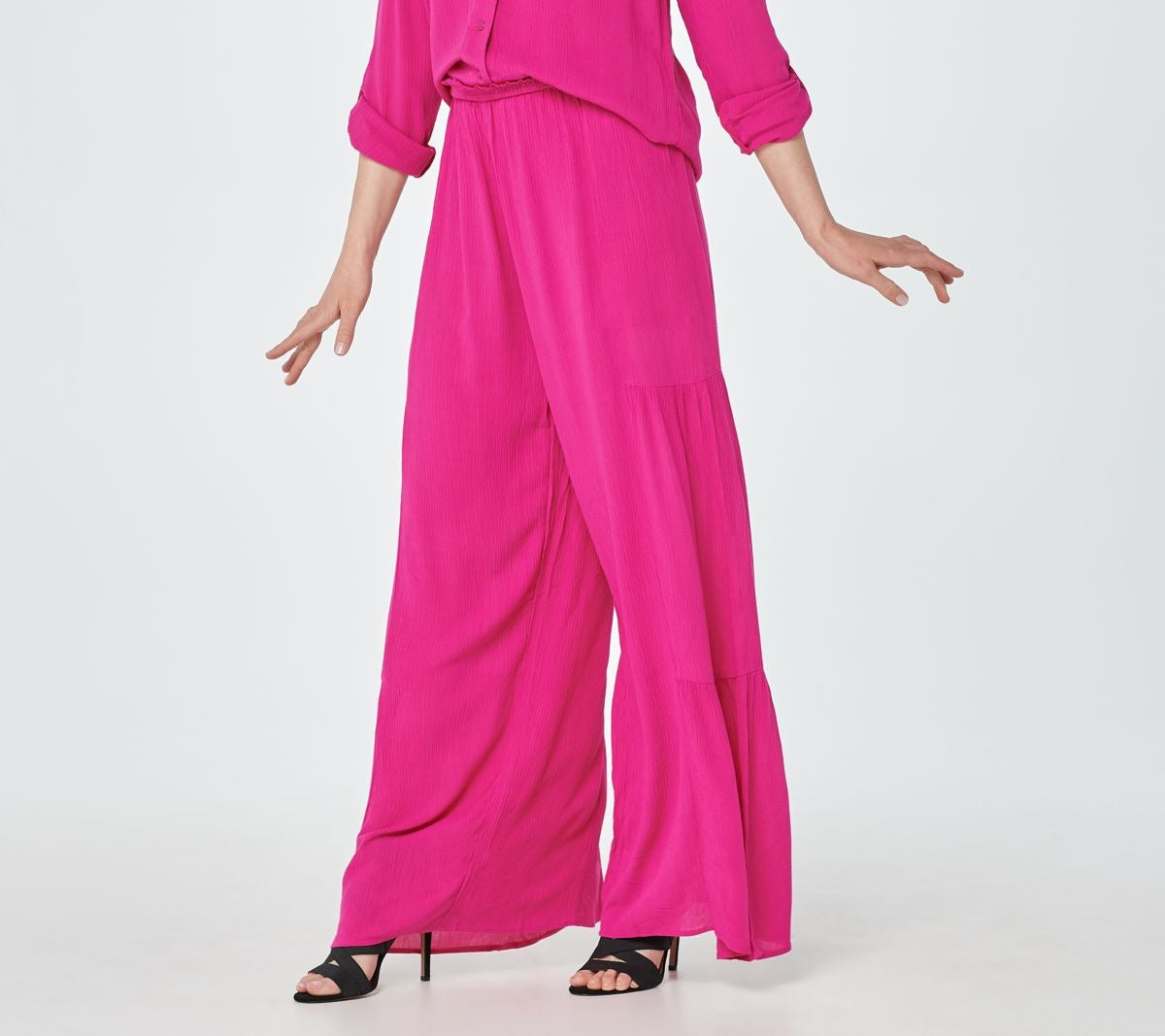 Solid Wide Leg Tiered Pants