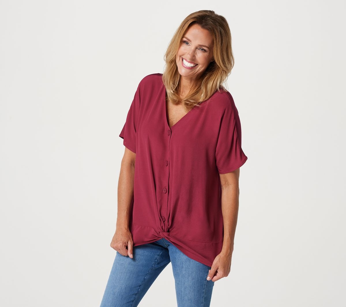 Twist Front Knit Back Top