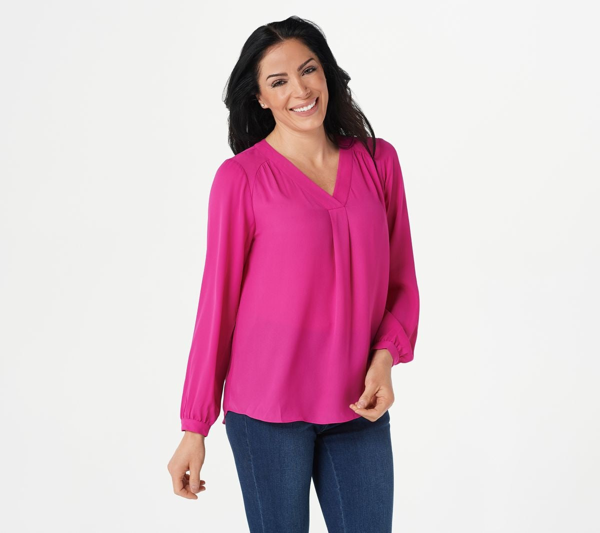 Long-Sleeve V-Neck Blouse