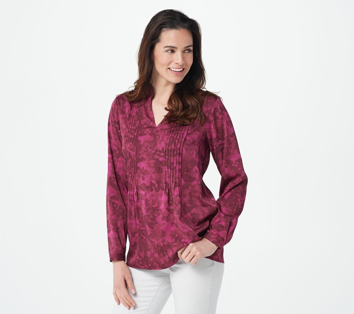 Split Collar Camo Print Pullover