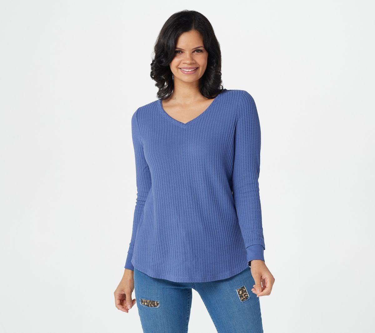 Waffle Knit V-Neck Top