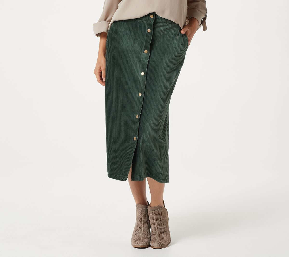 Stretch Corduroy Snap Front