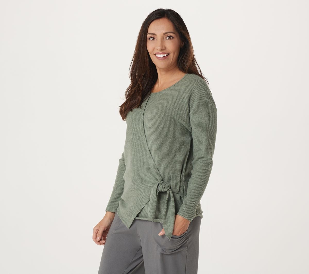 Brushed Rib Tie Front Top