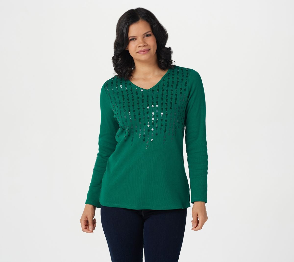 Ribbed Sequin Long Sleeve Top