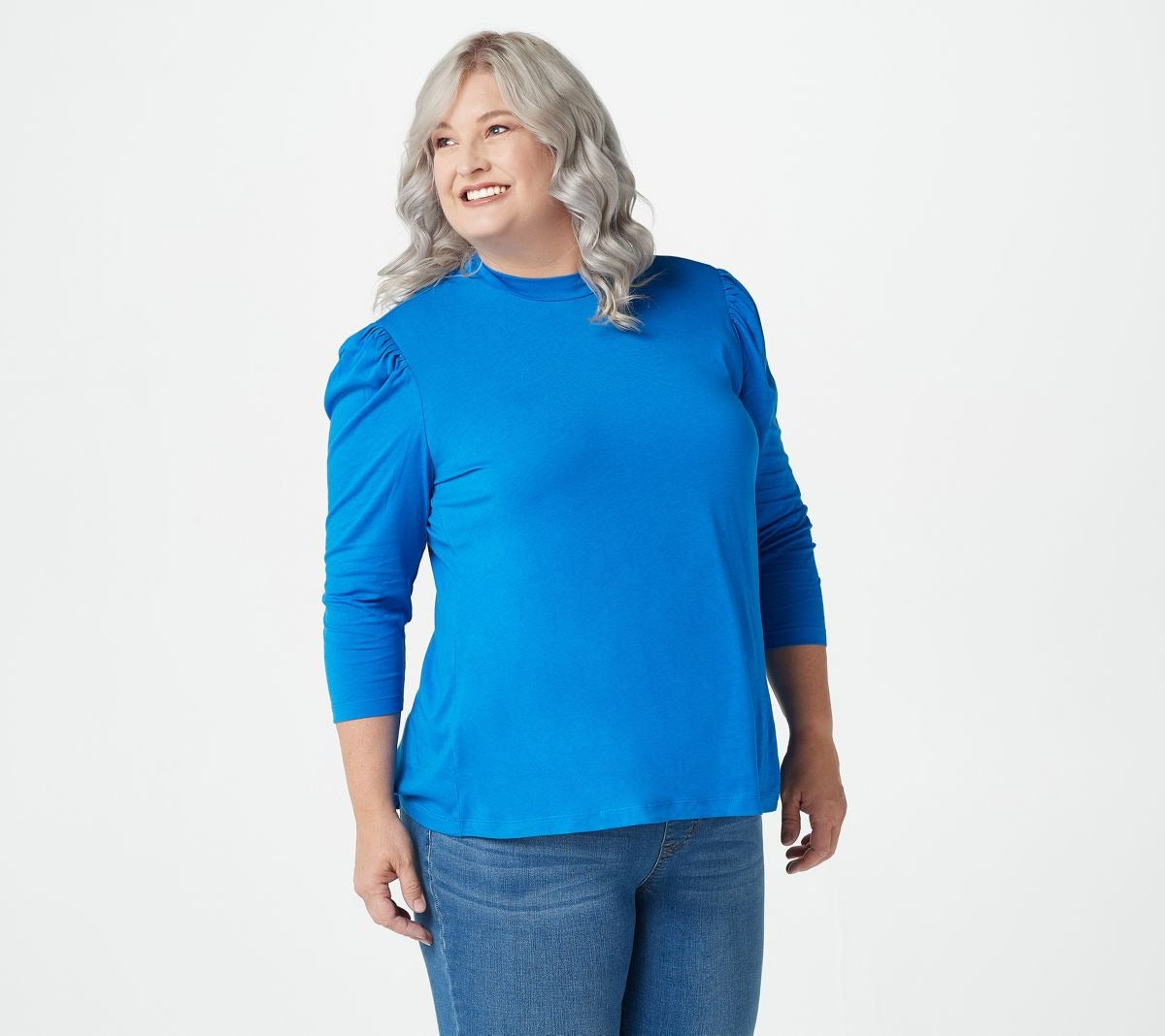 Mock Neck Puff Sleeve