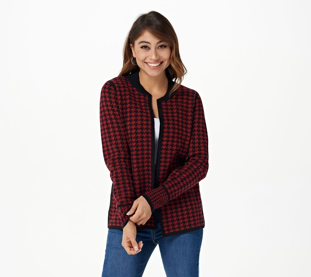 Jacquard Open-Front Sweater