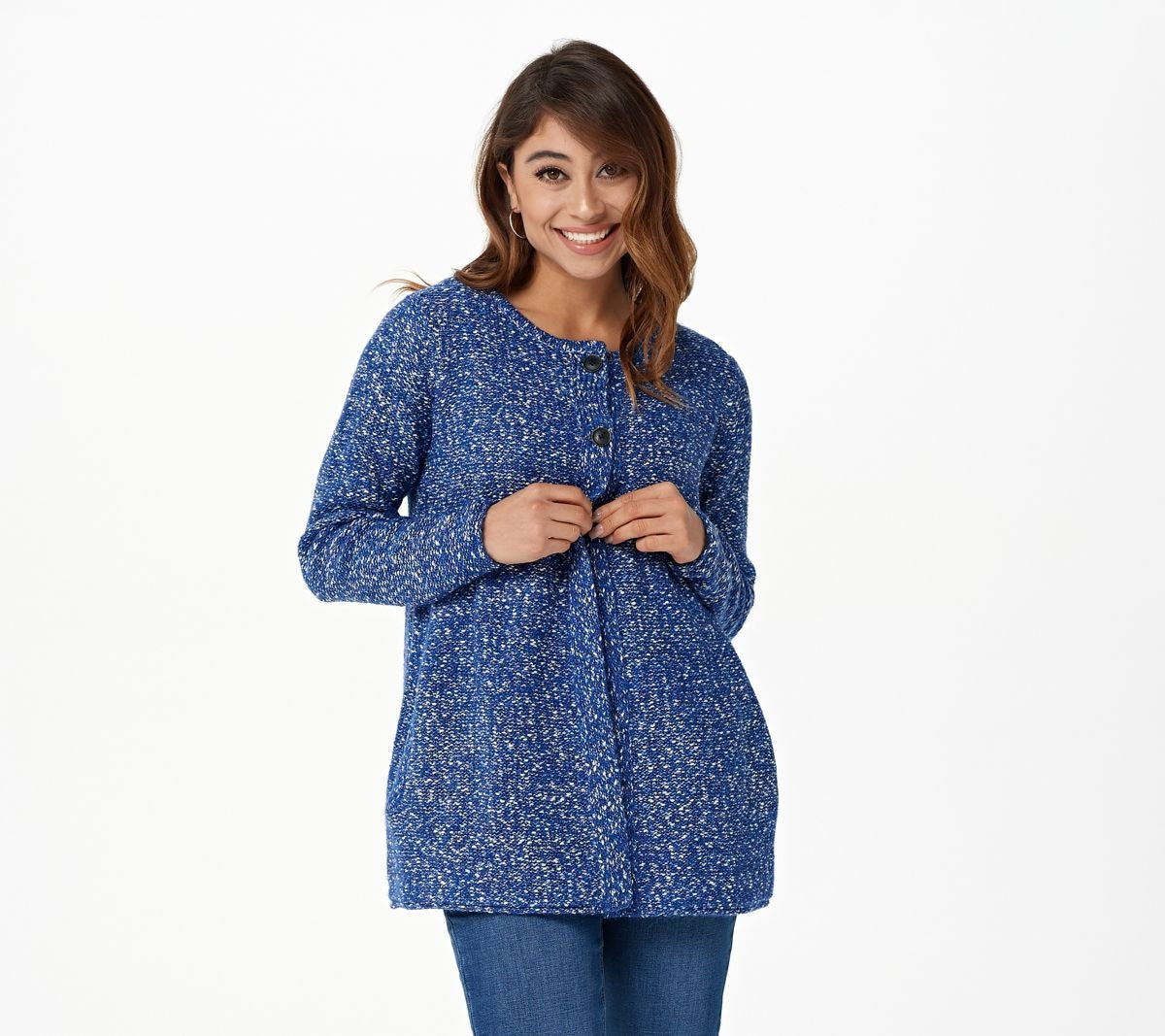 Marled Sweater Knit Button-Front