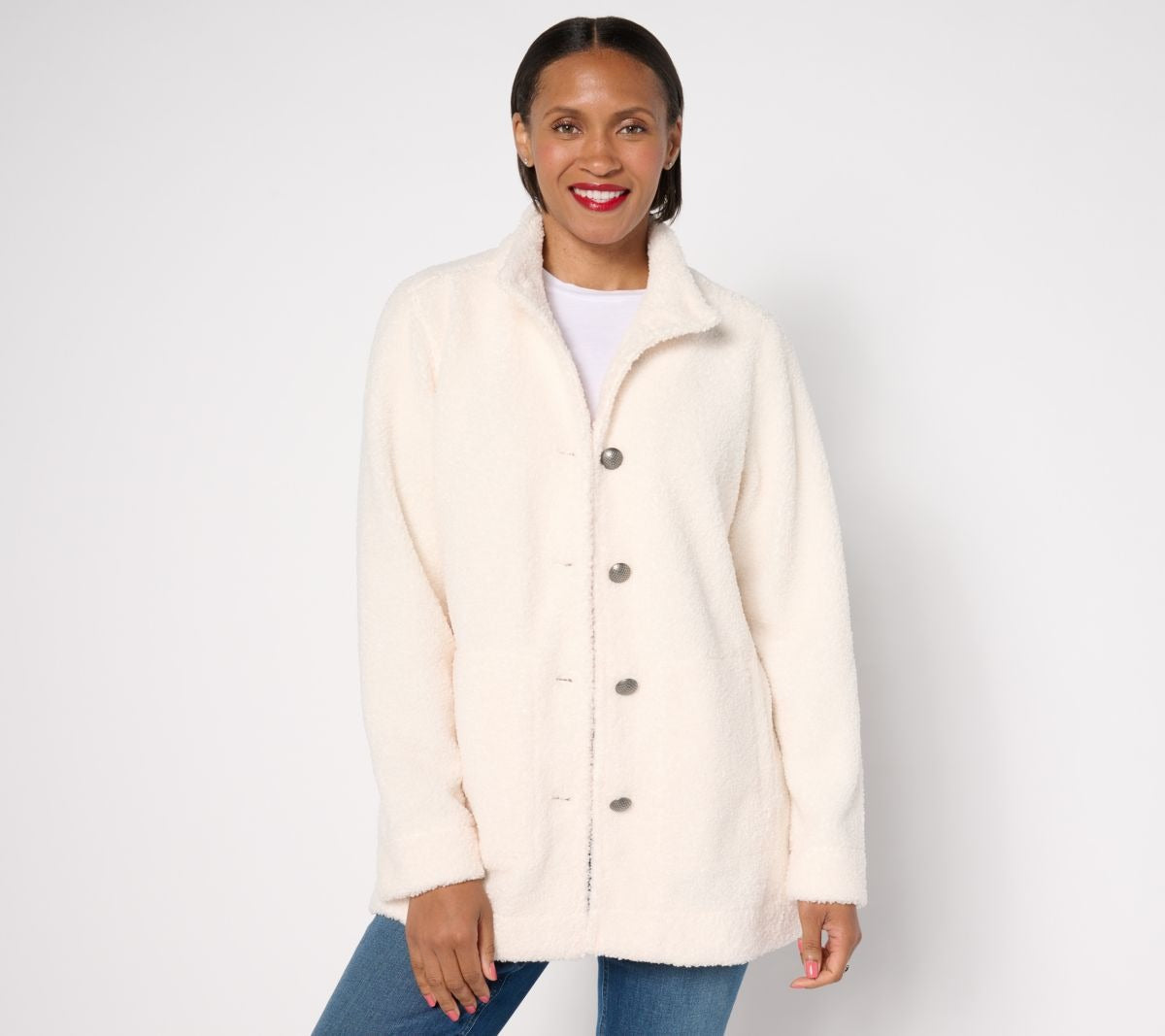 Knit Boucle Button-Front