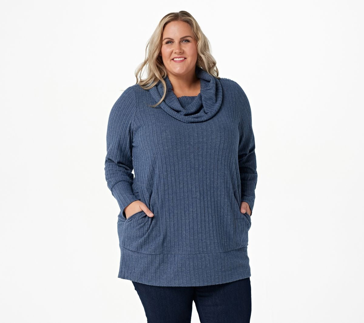 Plush Wide Rib Cowl Neck Sweater Tunic