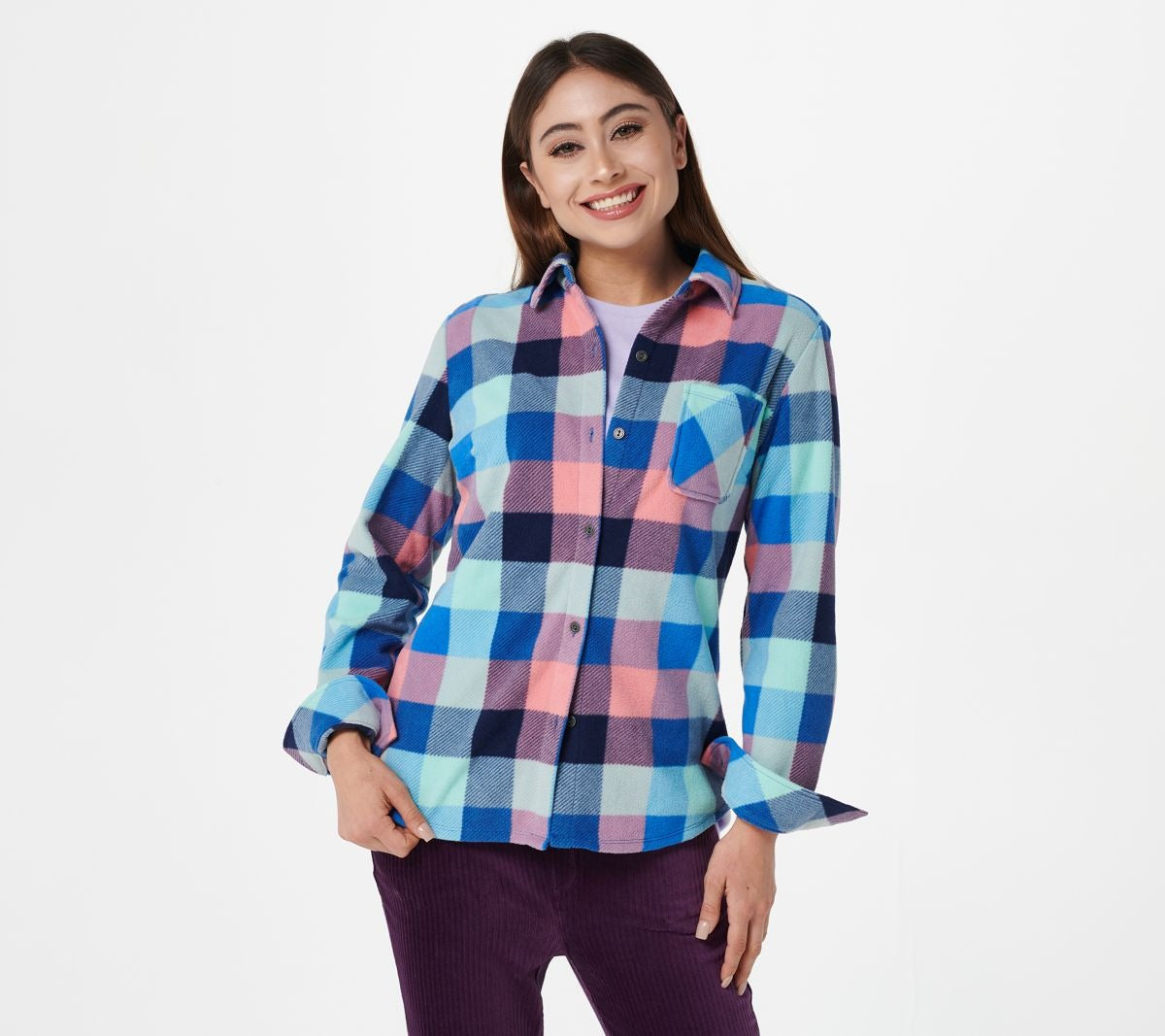 Printed Light Weight Fleece Button