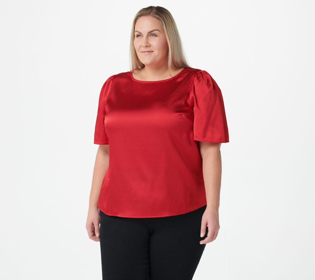 Hammered Satin Flutter Sleeve Top