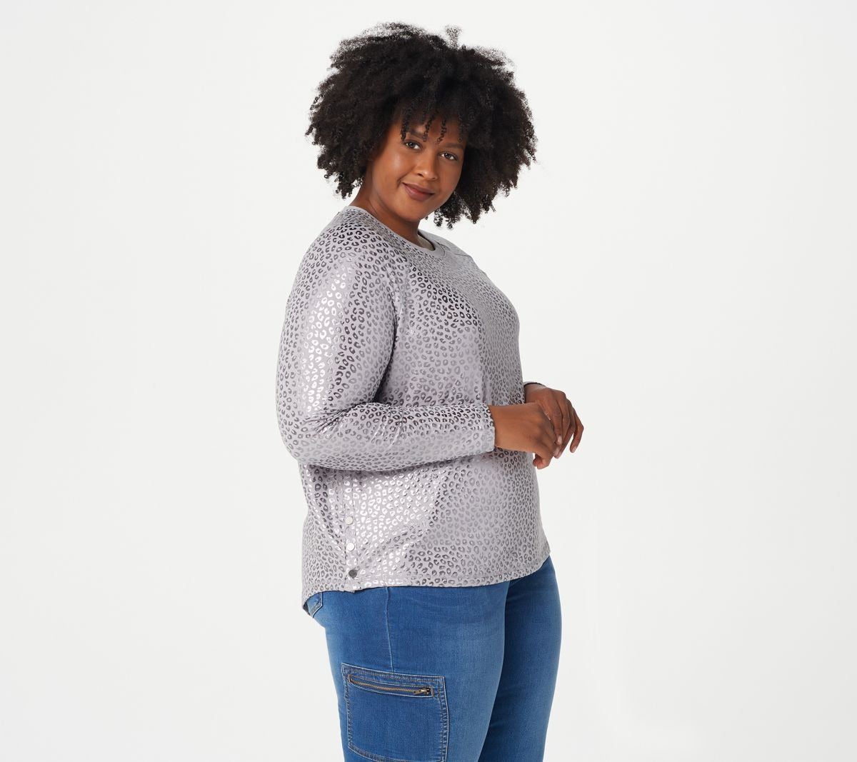 Z-Knit Foil Printed Pullover With Button