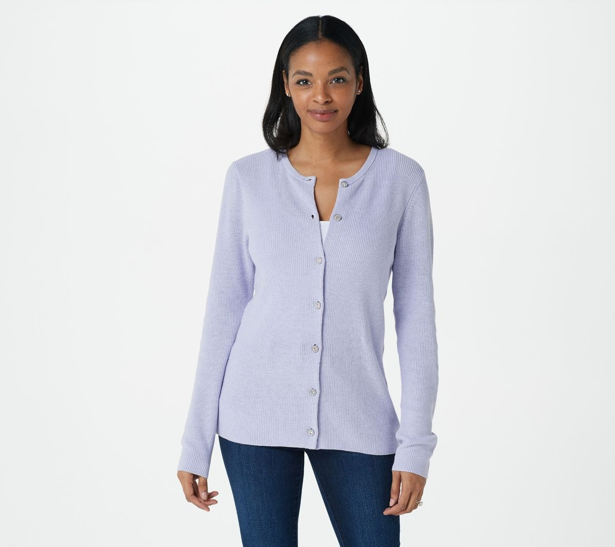 Rib Knit Crew Neck Button Front