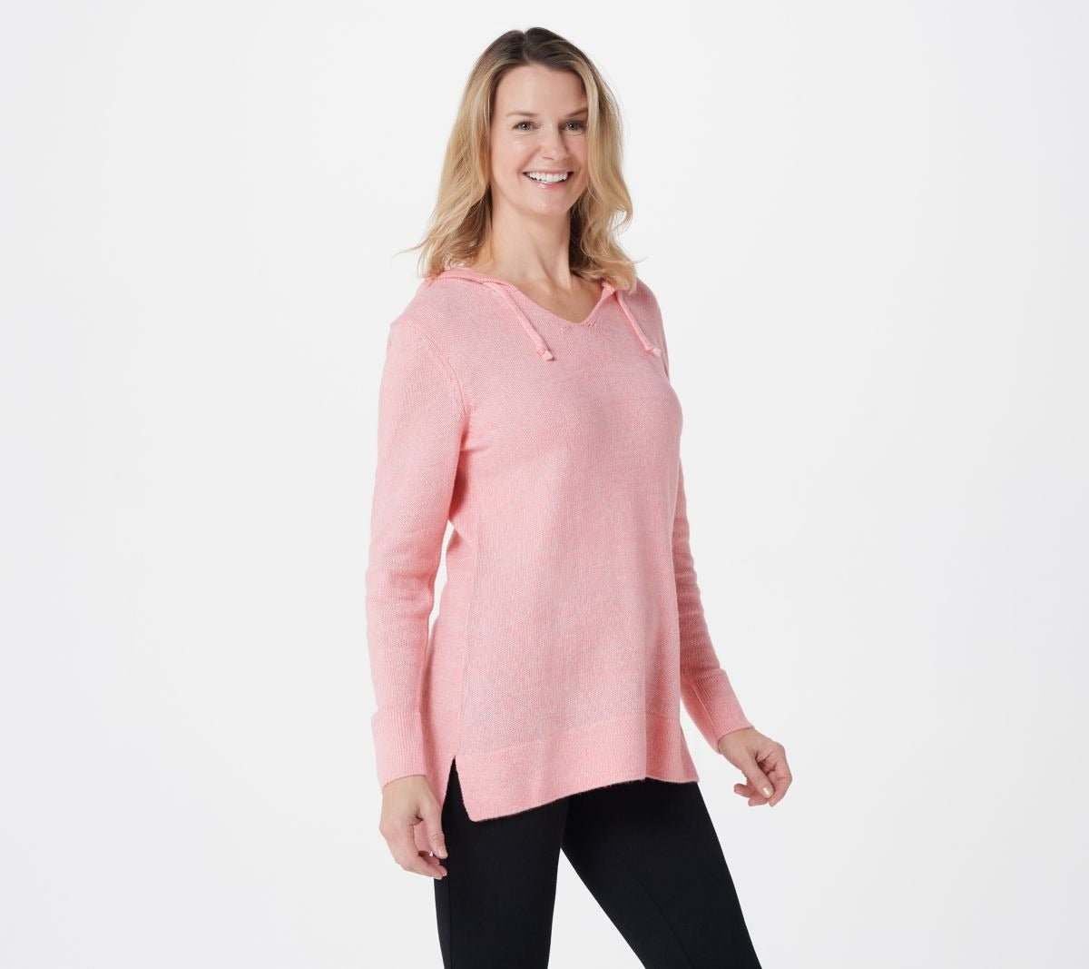V-Neck Hooded Tunic Sweater