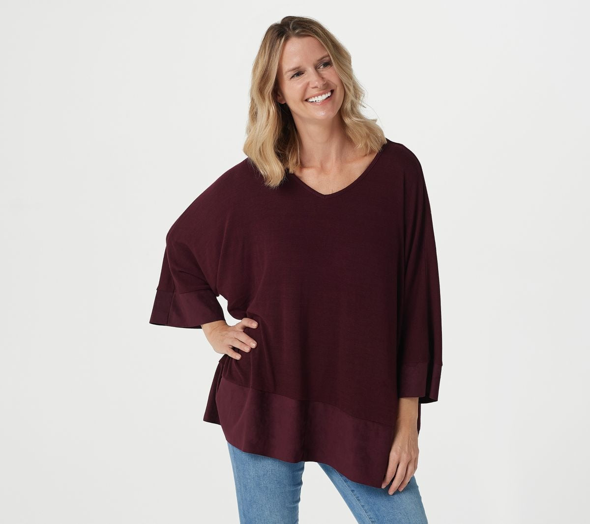 Faux Suede Trim Poncho