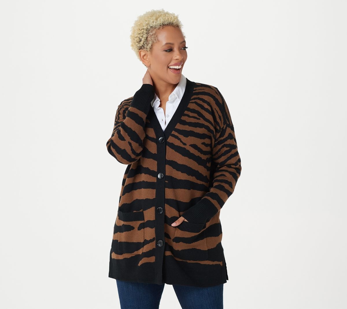 Zebra Jacquard Button Front