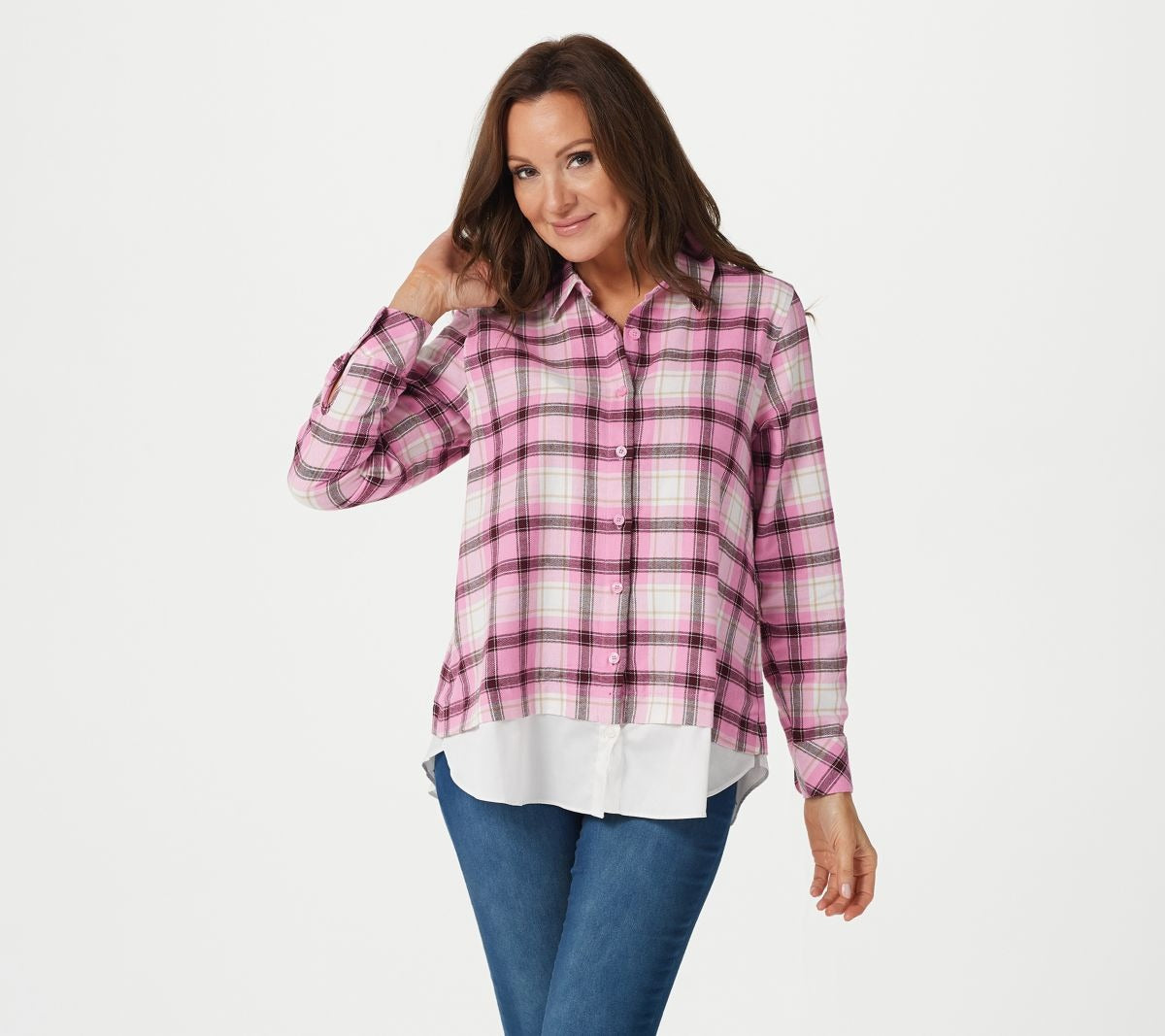 Plaid Button Front Layered