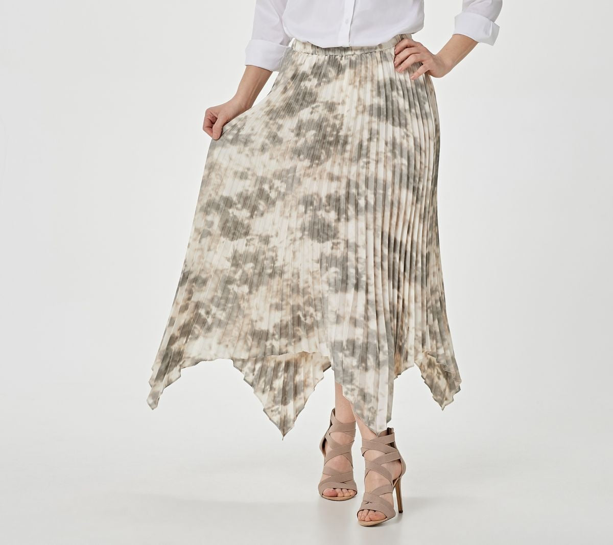 Printed Pleated Woven Pull-On Midi