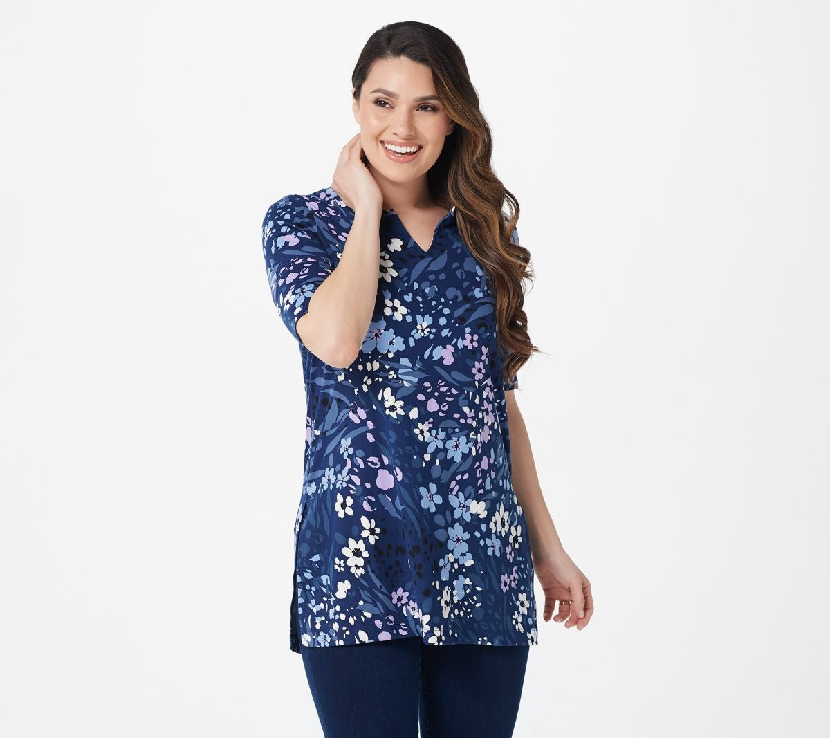 Flexwear Elbow Sleeve Notch V-Neck