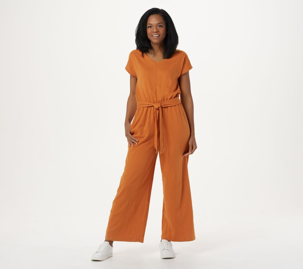 Crinkle Jersey V-Neck Jumpsuit