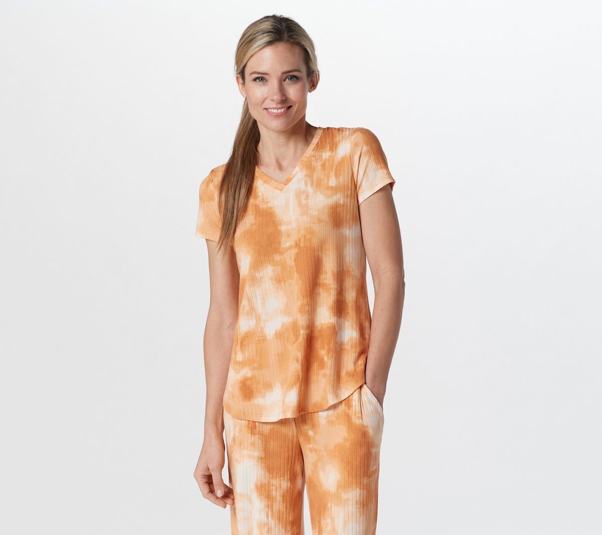 Wide Rib V-Neck Tee with Side Slits