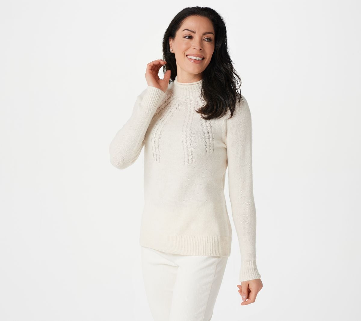 Long SLeeve Mock Neck Cable Knit