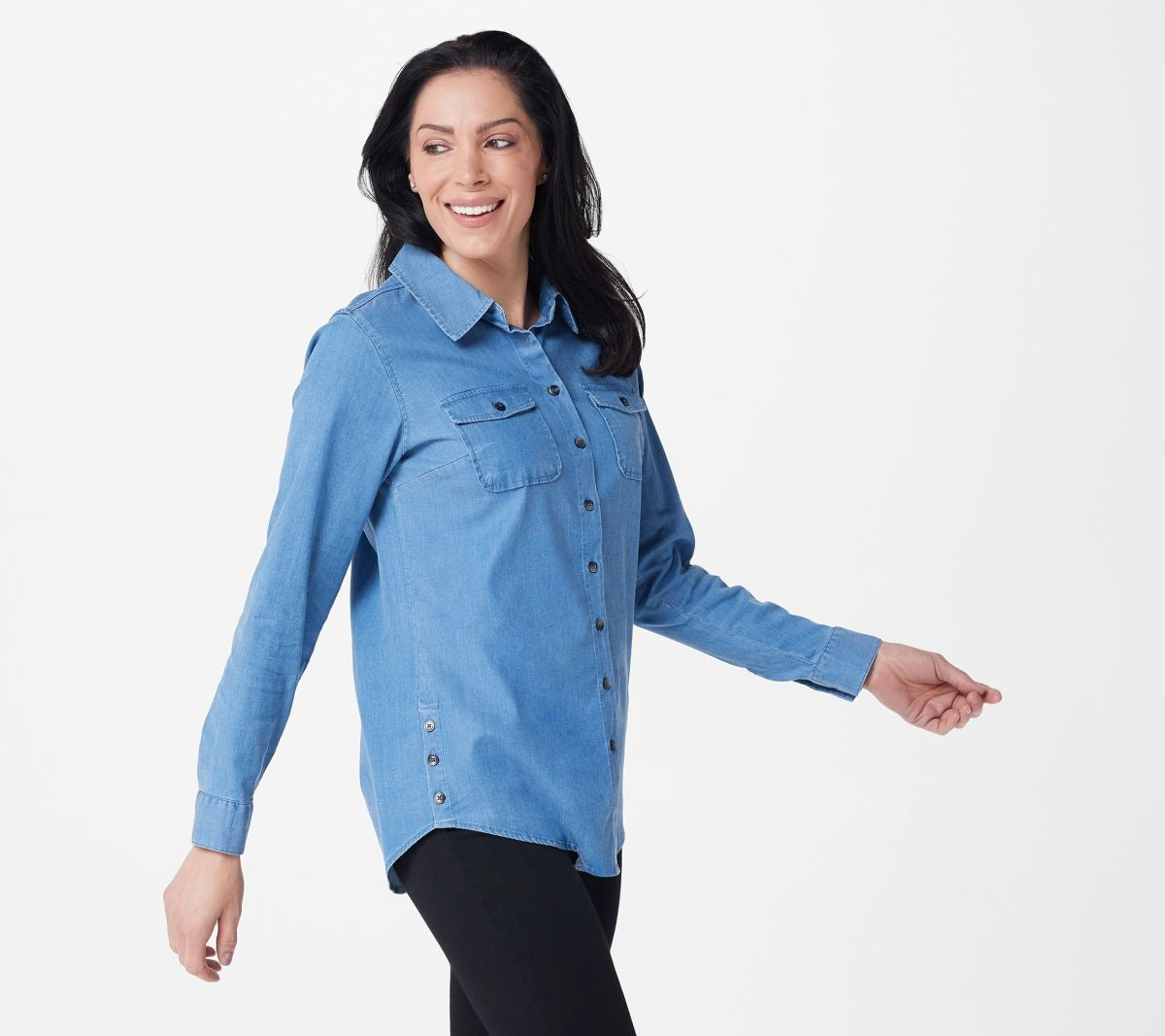 Chambray Long Sleeve Button