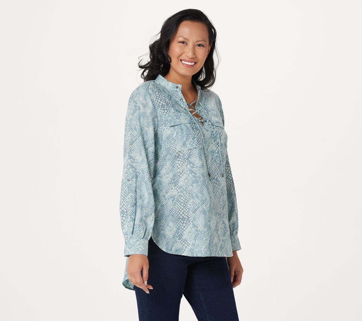 Woven Top w/ Lace Up Front